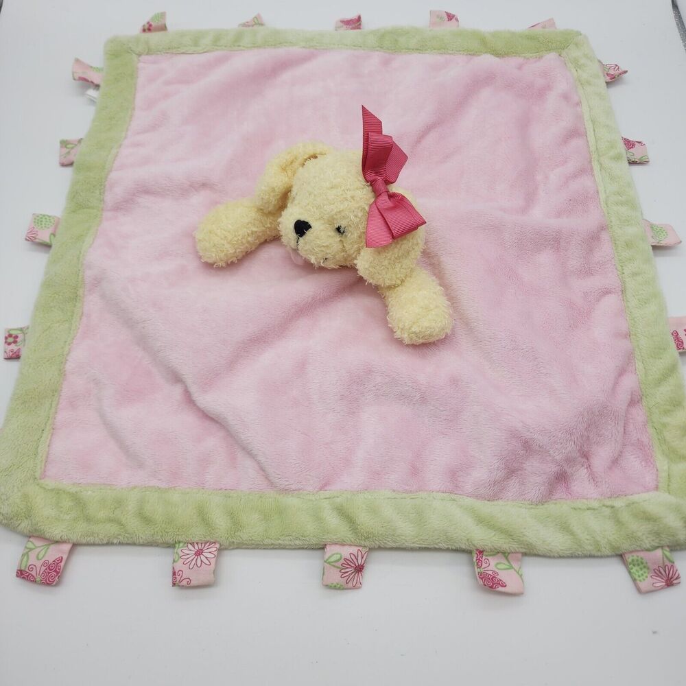 Kelly Rightsell Puppy Dog Lovey Security Blanket Blankie 16" Tags Trim Pink Bow